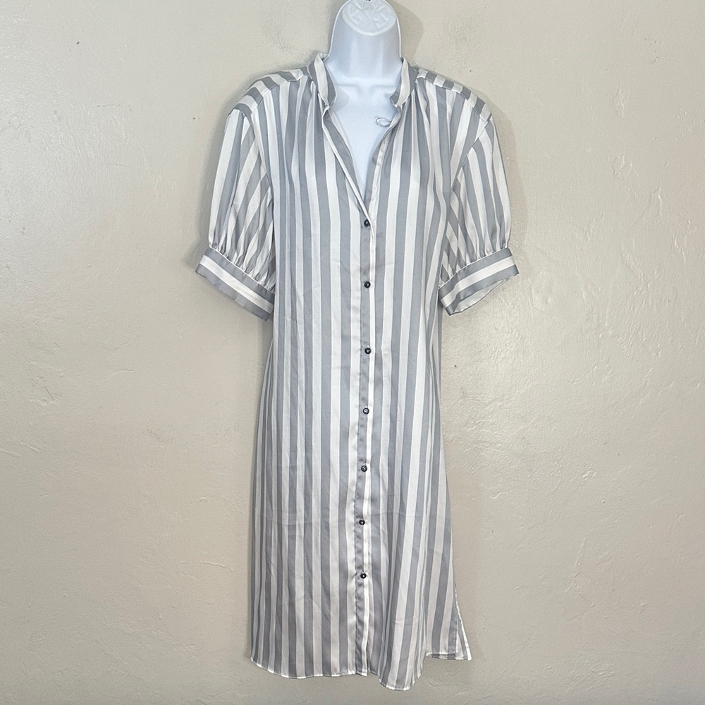 Zara Gray and White Striped Midi Dress
